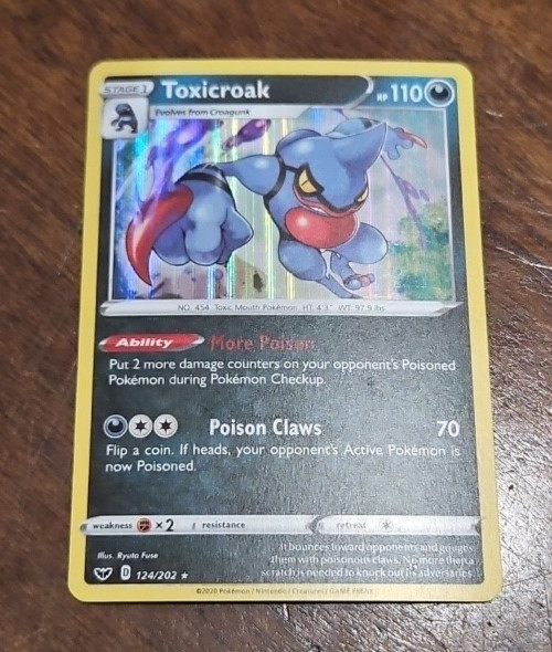 Toxicroak Holo Rare Pack Fresh Sword and Shield Base #124/202 Pokemon TCG NM
