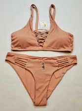 NWT Tinibikini Lattice Dusty Rose  Padded Bikini Swimsuit Women’s Large Set