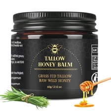 Beef Tallow for Skin, Tallow and Honey Balm for Face, Organic Grass-fed Beef