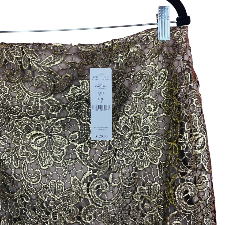 Falda Casa Blanca Mercado Negro Mujer 16 Dorado Encaje Lápiz Fiesta Vacaciones Nueva con Etiquetas Pierna Foto 2 de 4