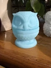 Vintage Fenton Blue Satin Owl Fairy Lamp: Delphite Tealight Holder