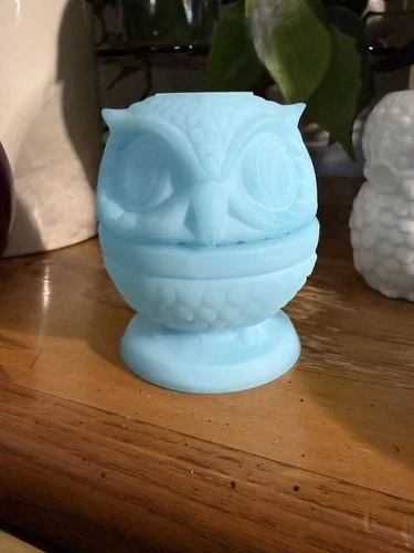 Vintage Fenton Blue Satin Owl Fairy Lamp: Delphite Tealight Holder