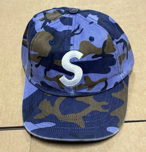 Cappello Berretto Supreme Pigment Coated Logo S 6 Pannelli Blu Mimetico Ss25