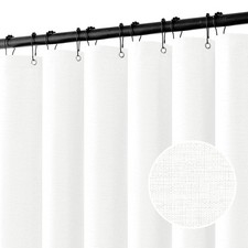 White Linen Extra Long Heavy Fabric Shower Curtain 12 Hooks 72x84 Inch