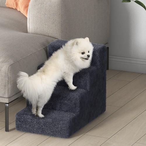 Portable Dog Stairs with Washable Plush Cover, for High Bed Sofa - Dark Grey - Picture 8 of 11