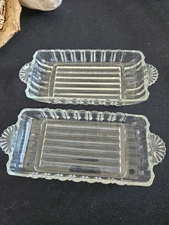 2 Matching Anchor Hocking Vintage Cut Glass Relish Dish  About 3.5"x 8.5"