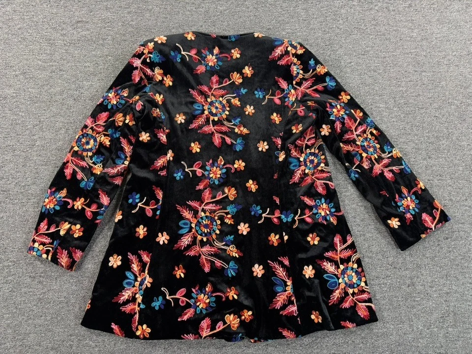 Chaqueta 3 Sisters Mujer Pequeña Negra Floral Bordada Colorido Forrado Abrigo Foto 2 de 4