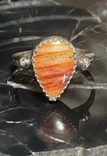 Native American Sterling Silver Spiny Oyster Teardrop Ring Size 6.5