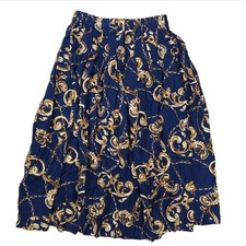Talbots Vintage Midi Skirt Size Large Elasroc Waist Navy Gold