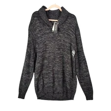 Claiborne Mens XLT Long Sleeve Shawl Collar Sweater Charcoal Gray Marled Knit