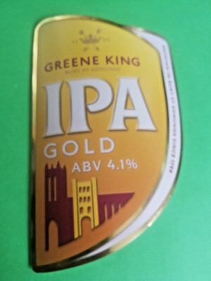 GREENE KING Brauerei IPA GOLD Pumpclip Real Ale Bier Abzeichen Front Suffolk