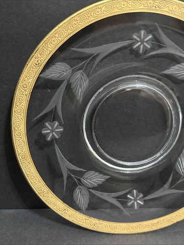 Tiffin-Franciscan Etched Glass Dinner Plate w/Gold Encrusted Floral Rim, 9.75” - Picture 7 of 24