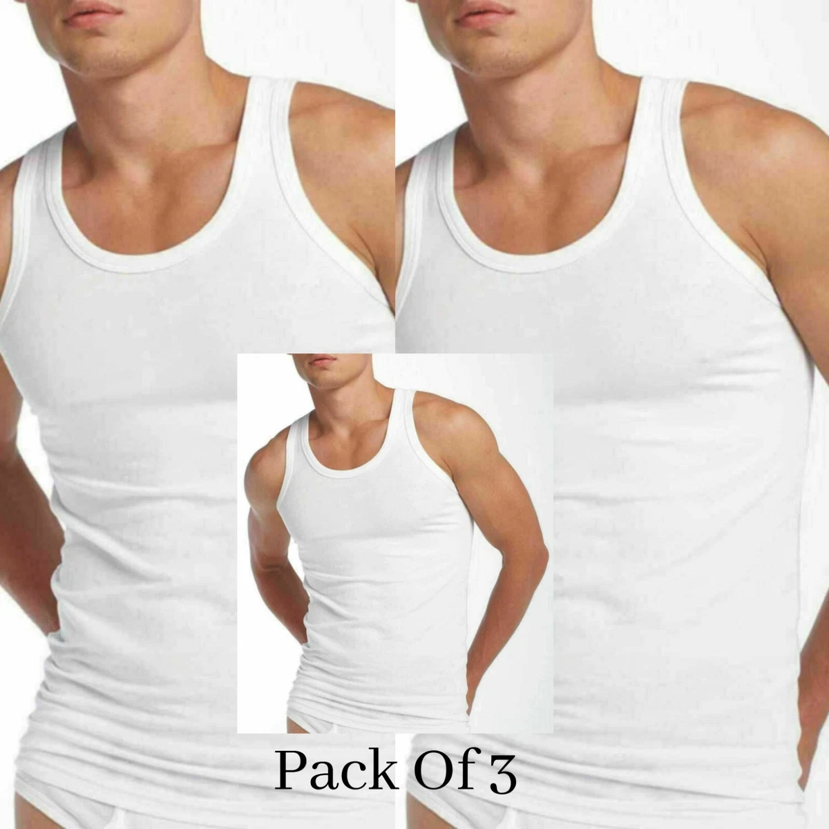 Pack Of 3 Payden Mens White Sleeveless Vests 100 Cotton Summer
