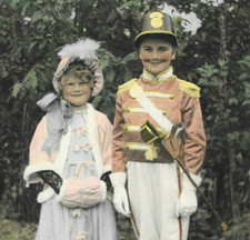 Vintage Photo Children Victorian Fancy Dress Soldier & Bonnet Girl c1930s