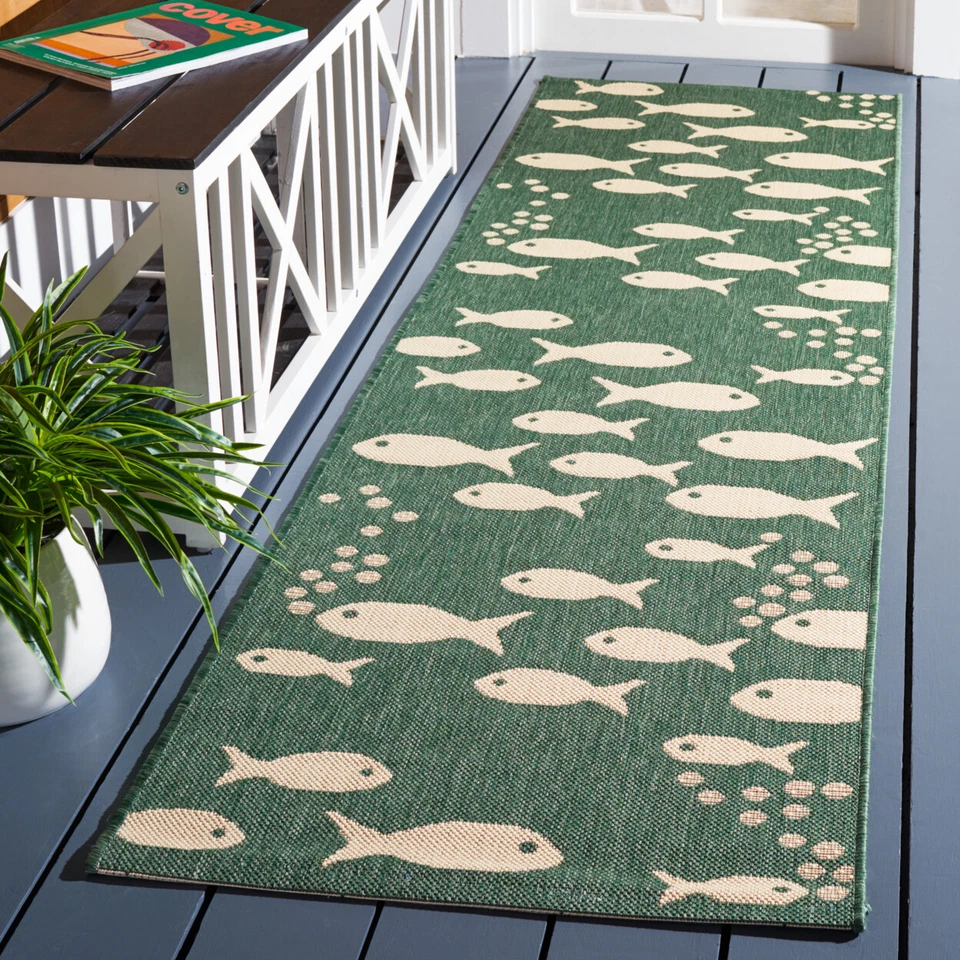 SAFAVIEH Outdoor CY6012-322 Courtyard Dark Green / Ivory Rug - Image 3 of 4