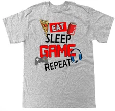 EAT SLEEP GAME REPEAT Game Headset Video Game Controller Funny Gamer T Shirt