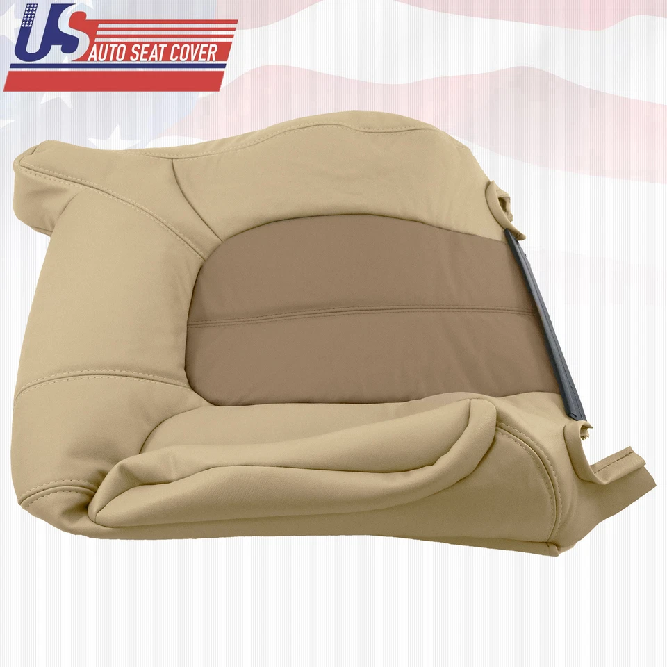 2001 2002 年 GMC Yukon Denali 发球杆 Lean Back 皮革座椅套双色棕褐色 — 第 2/4 张图片