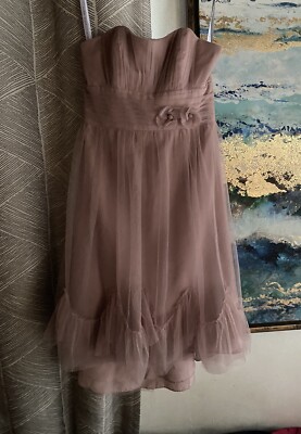Alfred Angelo Mini Dress Womens Sz 2 Mocha  Strapless  Tulle Flower Lined