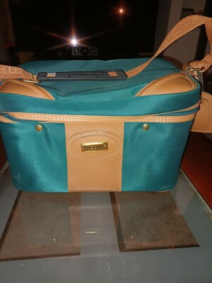 Vintage Jaguar Train Case Carry On Cosmetic Overnight Bag Green  8.5''x7''x12''