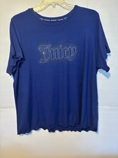 juicy Couture Pajama Set in Blue Top and Sleep Shorts Blue Ribbed Embellished XL