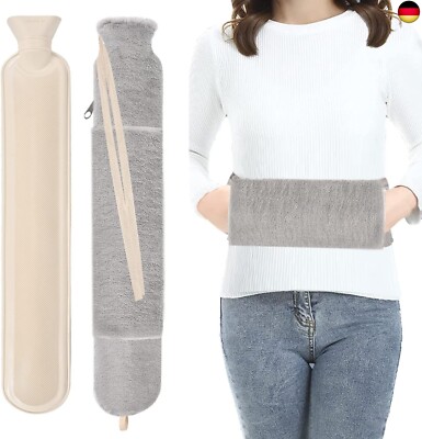 Lang Wärmflasche mit Bezug Flauschig, Groß Schlauch 2L Long Hot Water Bottle m
