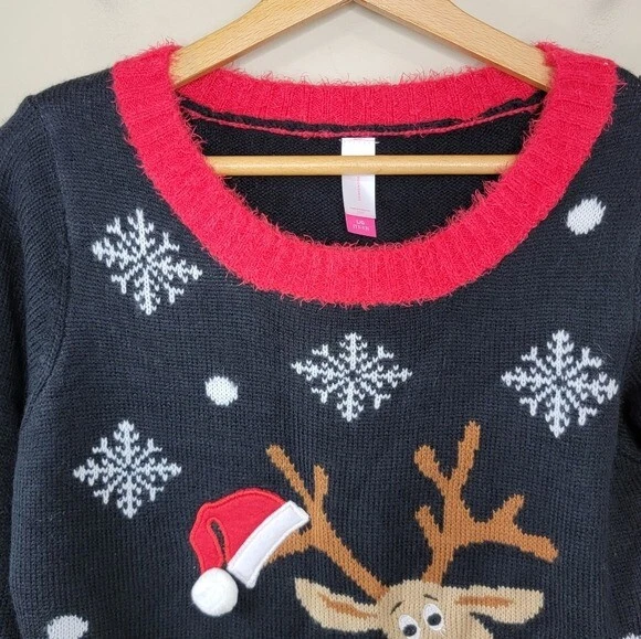 No Boundaries | Reindeer Ugly Christmas Sweater, size juniors large
