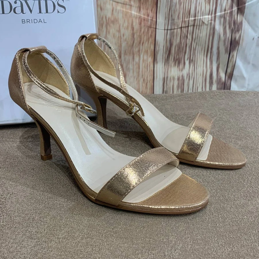 New Davids Bridal Size 7W Shiny Rose Gold Nayomi Strappy 3