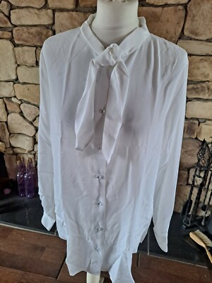 James Meade Seidenmischung Bluse mit Bindeband weiß Größe 14 neu mit Etikett UVP 79 £