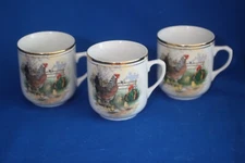 VINTAGE  HASSENPFLUG HEN, ROOSTER AND CHICKS PORCELAIN MUGS LOT OF 3 c1950