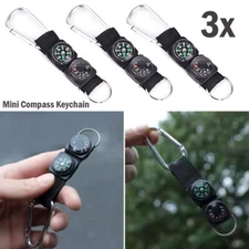 3x Mini Compass Thermometer Outdoor Camping Survival Keychain Carabiner Kits