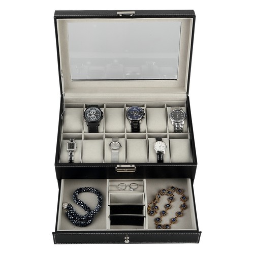 Uhrenbox für 12 Uhren Uhrenkoffer Uhrentruhe Uhrenschatulle Pu Leder Uhrenkasten - Bild 10 von 12