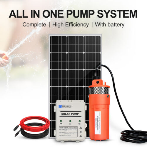 Kits de pompe solaire : pompe à eau de puits profond DC12V + panneau solaire 120 W + batterie - Photo 1/11
