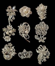 Set of 12 Rhinestone flower Brooch Pin Use for Wedding Bouquet / Embellishment
