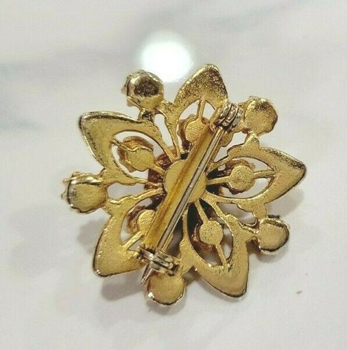 Vintage Gold Tone Star Pin Brooch Pearl & Green Crystal 1" - 第 3/3 張圖片