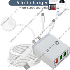 Magnetic Charger 3 IN 1 USB Cable QC3.0 Fast Wall Charger For iPhone 14 8 iWatch