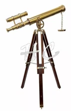 39" Brass Antique Nautical Floor Standing Telescope With Wooden Tripod Stand