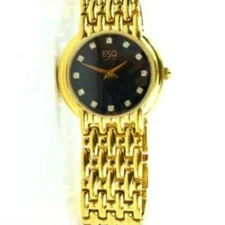 ESQ Gold Tone ladies, Link Quartz Watch W/Stones