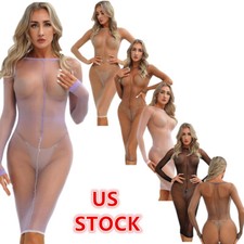 Women's Open Bust Crotch-less Body-stocking Lingerie Hollow Out Fishnet Bodysuit