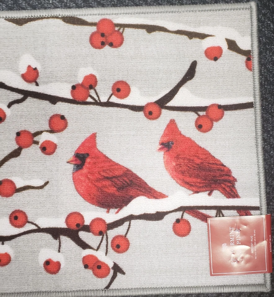 ALFOMBRA DE COCINA IMPRESA (no antideslizante)(20"x30") NAVIDAD, PÁJAROS CARDINALES ROJOS Y BAYAS, Natco Foto 4 de 4