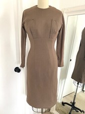 Vintage Late 50's 60's Brown Wool Wiggle Dress Metal Zip Sleeves Joan Leslie 4