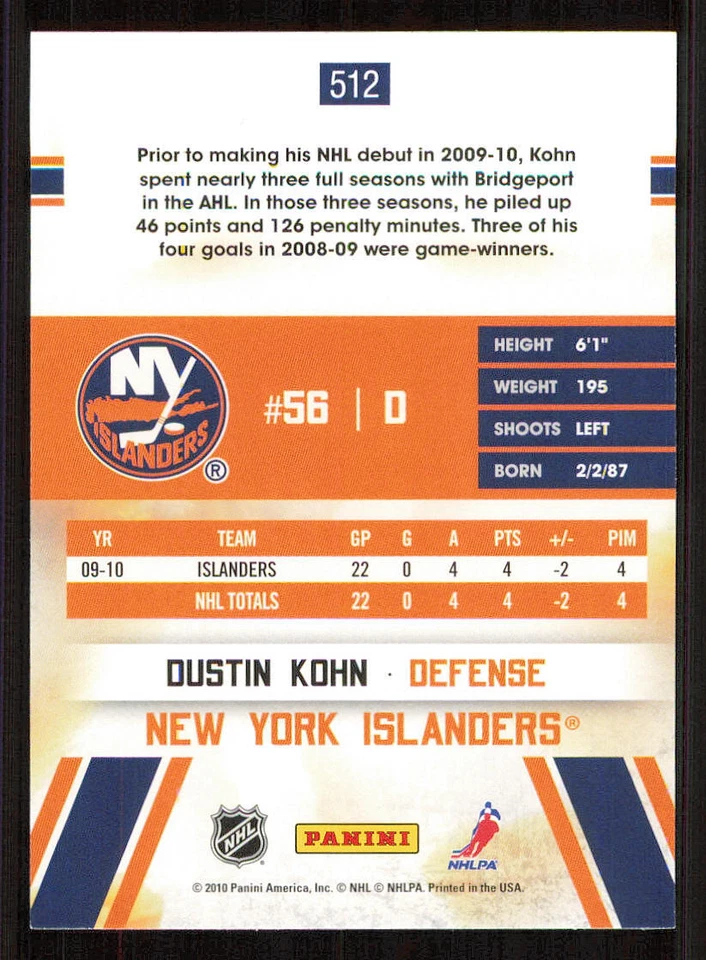 2010-11 Score #512 Dustin Kohn HR RC - Image 2 of 2