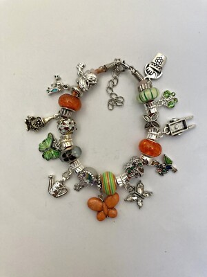 GARDEN Charm BRACELETS~Wheel Barrow/Gnome/flowers/butterflies~2 4 U2 choose