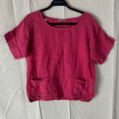 Francesca Bettini Magenta Pink 100% Linen Short Sleeve Top Made in Italy S