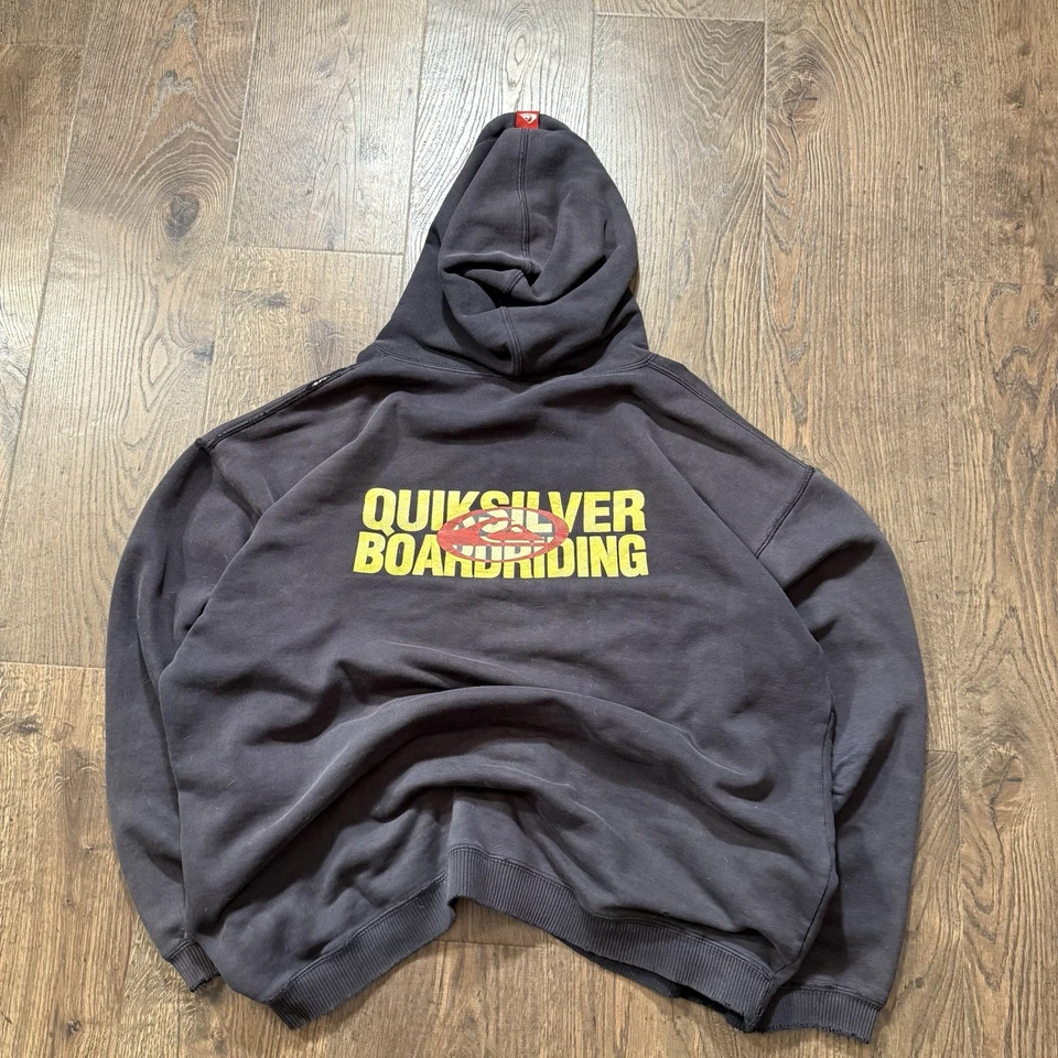 复古 Thrashed Distressed 90 年代 Y2K 褪色快银连帽衫运动衫 Xl — 第 2/4 张图片