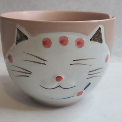 Whimsical Ceramic Pink Lucky Meow Cat Ramen Noodle Bowl (No Chopsticks)