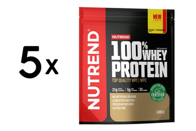 5 x Nutrend 100% Whey Protein, Banana + Strawberry - 1000g (38,00 EUR/kg)