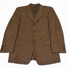 Vintage Valentino Uomo Houndstooth Sport Jacket Blazer US 36R Brown Wool Luxe