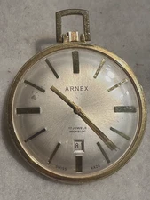 Arnex Incablock Pocket Watch w Date 17 Jewel Swiss Movement Running 1 3/4" Case