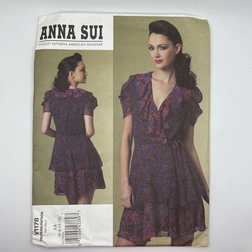 Vogue V1178 Anna Sui Dress Flounce Size 6 8 10 12 Sewing Pattern Uncut FF