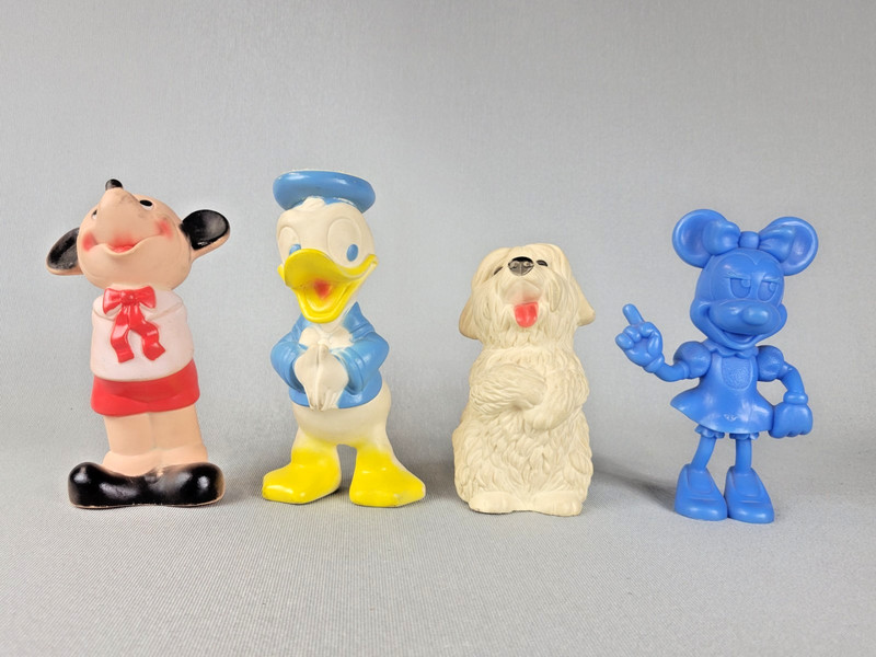 Vintage Disney Character Toys, '60s Dell, Soft Rubber + Marx Minnie Mouse '70s